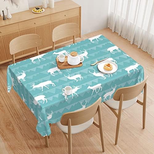 Tocada de mesa de alces, 60x120 polegadas, capa de mesa de impressão reutilizável resistente a rugas à prova d'água, para reuniões de cozinha em família, jantar de decoração de decoração de roupas para mesas de 8 pés, marítima e branco