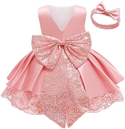 Lace Flower Girls Lantejão Bow Tutu Dress for Kids Baby Baptism Communion Birthday Party Vestres de noiva formal+Cabeça