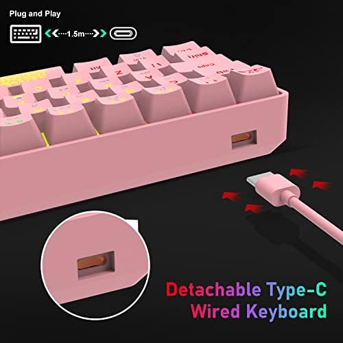 Felicon portátil 60% Teclado de jogo mecânico tipo C 62 teclas LED USB Mini-teclado à prova d'água 20 CROMA RGB RGB