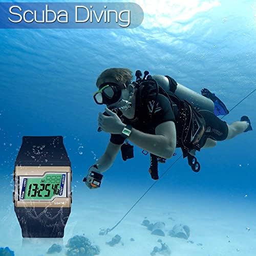 10 atm resistindo a relógio de pulso digital para nadar e mergulhar com várias funções de parada de colo, despertador, calendário e luz de fundo