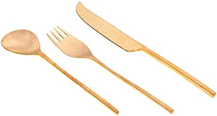 De Kulture Handmade Pure Brass 3 Peças Conjunto de talheres, Deluxe Tableware Deluxe Classic Gold Gold Utilitarian Flowitware Ideal para servir e jantar Decoração