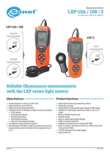 Sonel LXP-10A Resolução do medidor de luz 0,01 LX Lux Classe A