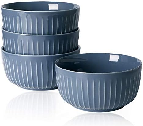 Conjunto de tigela de porcelana Kanwone - 34 onças para cereais, salada e sopa - Conjunto de 4, cinza, microondas e lavadoras de lavar