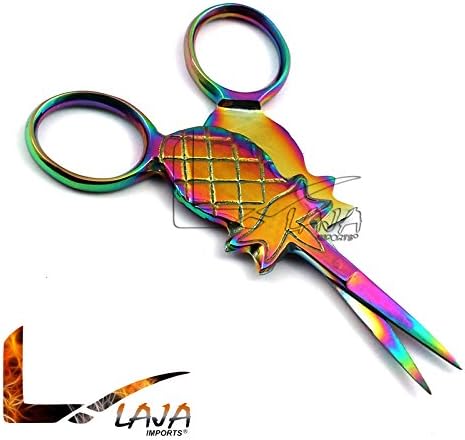 Laja Importa Conjunto de 2 Multi Titanium Color Rainbow Sewing Craft Borderyer Scissors 3,5 forma de abacaxi