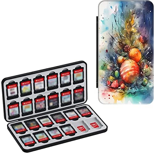 Caixa de cartão de jogo protetora para o Nintendo Switch com - 24 slots Game Card Holder com Natal Papai Noel Art -06 Design Exterior