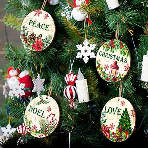 Armadia de fazenda Ornamentos de árvore de Natal Decorações de árvore aquarela de madeira Decorações de árvore de madeira Ornamentos de Natal pendurados de Natal Circlor Wood Ornament Farmhouse Decoração de árvore de Natal para Natal