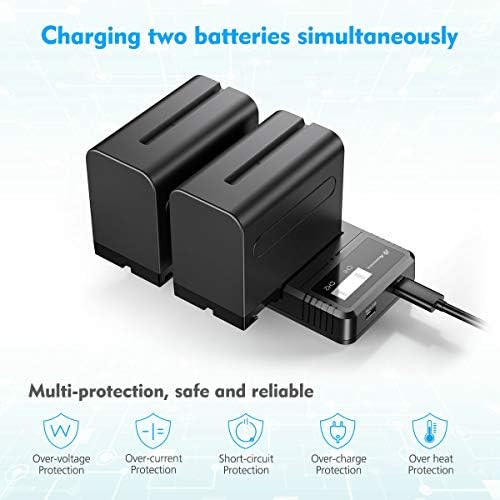 Carregador PowerExtra Fast Charger Dual USB com tela LCD para Sony NP-F970 NP-F930 NP-F950 NP-F960 NP-F550 NP-F530 NP-F330 NP-F570