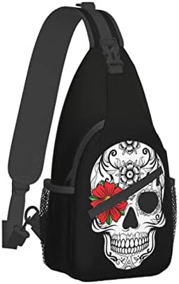 FBCAL Skull e Rose Sacos de peito de rosa Crossbody Sling Mochila Mochila Daypack para homens Bolsa de ombro de homens