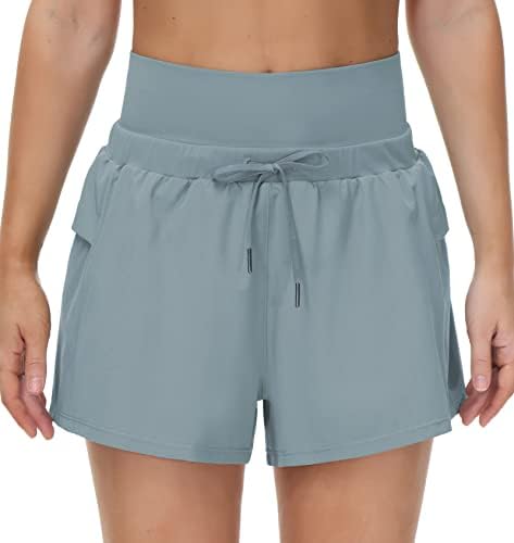 A academia de shorts de treino feminino com linear de malha de cordão de cordão alta e bolsos laterais