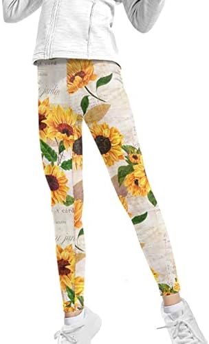 Wanyint Sunflower vintage Meninas impressas Leggings Crianças Capris Capris Pants respiráveis ​​para dança de uniforme