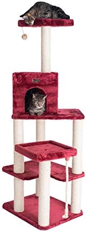Torre de gato de madeira real de Armarkat, Ultra grossa de gato de pêlo falso A6902b, Borgonha