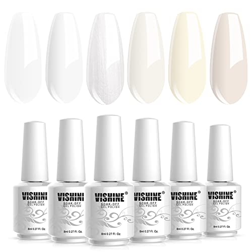 Vishine Milky White Gel Achaness Conjunto de 6 French White Cold Colors Collection Coleção UV LED UNIG GEL KIT PARA CASA DIY