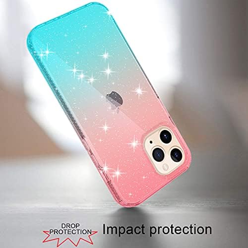 iPhone 12 Pro Max Caixa de telefone Glitter, Cute Clear Glitter brilhante Bling Sparkly Tampa, [Design de brilho] TPU Casos de telefone protetores à prova de choque de Fit Slim para mulheres meninas 6.7 -Twinkle Pink/Aqua