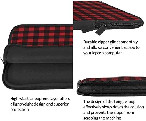 Red Black Check Plaid Pattern Saco pequeno de laptop, tecido impermeável durável, bolsa de laptop de 13/15 polegadas,
