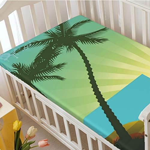Folha de berço com tema da ilha, colchão de berço padrão encaixado lençóis macios e respiráveis ​​lençóis de cama Great para menino