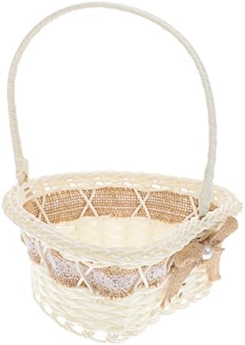 Cesto de cesta de cesta de flores de flor de renda decorativa de cesto de flor de arco de arco de arco com encantos de pérolas