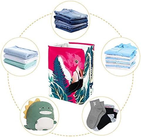Deyya Watercolor Flamingos Laundry Basket com alças de lavanderia dobrável Torno embutido com suportes destacáveis