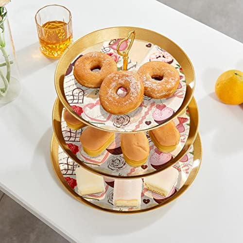 Conjunto de bolo de 3 cupcakes de 3 camadas Stands reutilizáveis ​​de pastelaria para decorações de festas de chá de aniversário