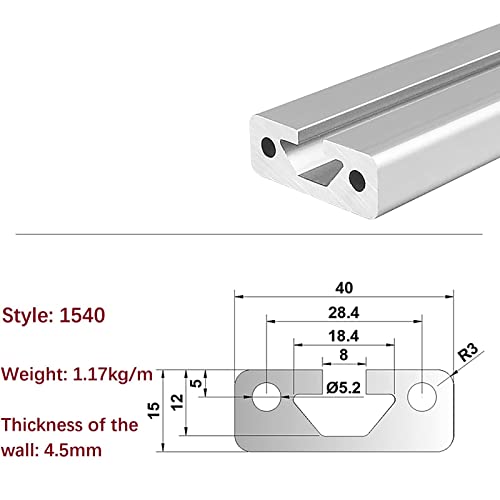 Mssoomm 4 pacote 1540 Comprimento do perfil de extrusão de alumínio 55,91 polegadas / 1420mm prata, 15 x 40mm 15 séries T tipo