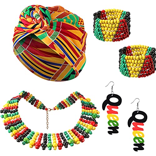 Yinkin 5 PCs Multicolor mi -bracelete jamaicana Defesa do conjunto de jóias femininas africanas Conjunto de jóias