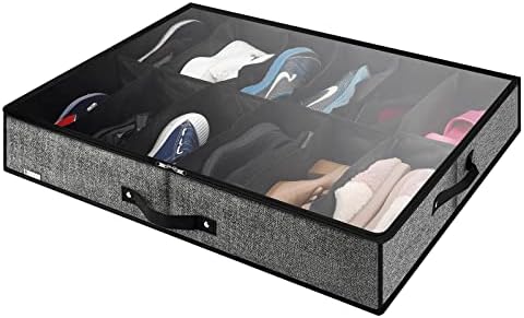 Ziz Home Under Bed Shoe Organizer 2 Pack for Kids and Adults - 12 pares - Solução de armazenamento de armário de sapatos de baixo - Materiais feitos com fechamento frontal com zíper - fácil de montar