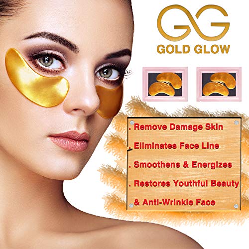 Brilho de ouro sob manchas oculares - máscaras oculares douradas de 24k para círculos escuros e inchaço para homens e mulheres com colágeno, ácido hialurônico e vitamina C, 30 pares
