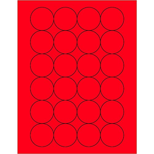 Lógica de fita Aviditi 1 2/3 Rótulos de círculo de laranja fluorescente, para impressoras a laser e jato de tinta, adesivo permanente, 8 1/2 x 11 , 24 rótulos por folha, 100 folhas