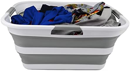 Sammart 42L Cesta de lavanderia plástica dobrável - contêiner de armazenamento pop -up dobrável - banheira de lavagem