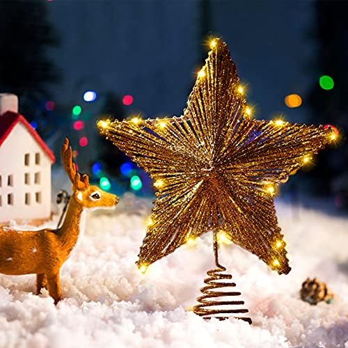 Toyandona 1PCS Christmas Star Tree Tree, iluminado Tree Christmas Topper Golding Glitter Christmas Tree Ornament for Xmas Tree