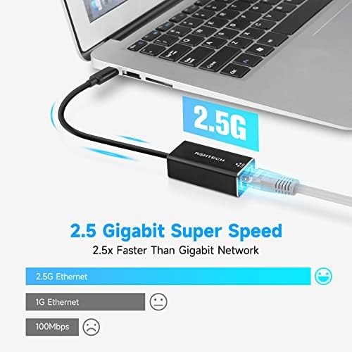 Rshtech USB C a 2.5g Adaptador Ethernet Aluminium Thunderbolt 3 Tipo C 2.5 Adaptador de rede Gigabit, adaptador portátil USB RJ45 LAN para MacBook Pro, MacBook Air, iPad Pro, iPad e mais