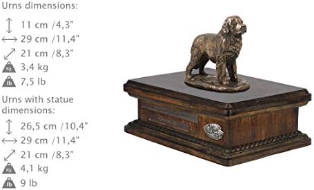 Newfoundland, Urn for Dog Ashes Memorial com estátua, nome do animal de estimação e citação - Artdog personalizado