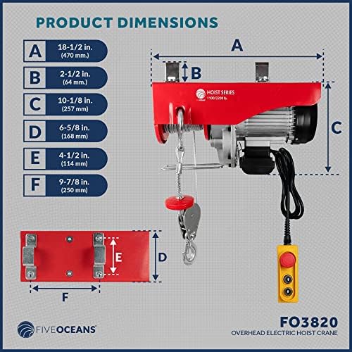 Five Oceans Electric Hoist, Hist Polley System, talha da polia, guincho elétrico de 2200 lb de elevação com controle