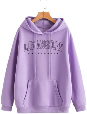 Soly hux feminino moda casual California capuz de Los Angeles Pullover de tração de sunutas moletom gráfico lilás lilás gráfico m