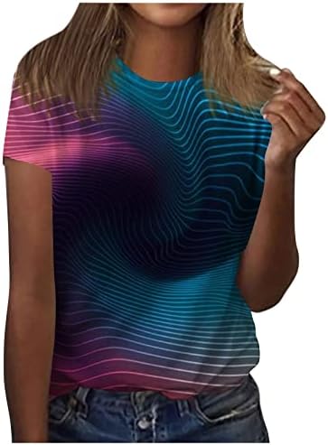 Tamas de pescoço de manga curta feminina de coloração 3D Camiseta colorida Camiseta casual Comforto