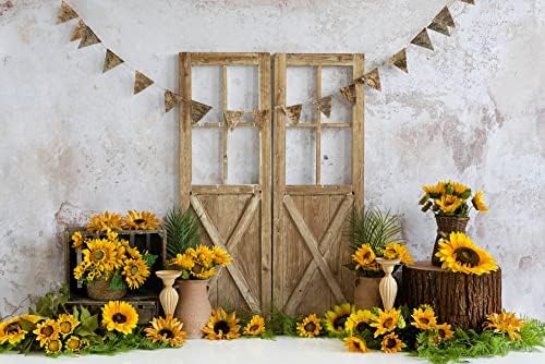 Kate 10 × 6,5 pés colheita de colheita de girassol e painel de portas retrô de retro pano de fundo de festa infantil Booth