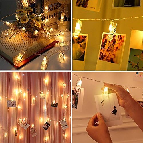 Vennke 40 clipes de fotos LED Luzes de cordas, luzes decorativas LED, bateria e USB alimentado com cabo grátis, Fairy