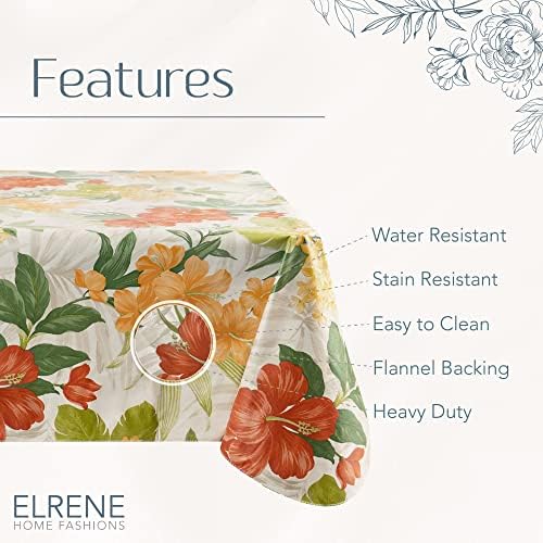 Elrene Home Fashions Callisto Tropical Toclagem de Vinil Floral Resistente à Água Com Backing de Flanela, 60 polegadas x 84 polegadas, Retângulo, Amarelo