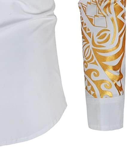 Camisa de vestido de botão de impressão masculina para baixo, camisas douradas de mangas longas e douradas camisetas casuais de boate floral de boate