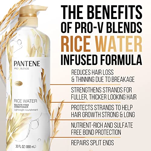 Condicionador Pantene, com água de arroz, protege o crescimento natural do cabelo, volumizando, para mulheres, nutrientes infundidos com vitamina B5, misturas pro-v, 30,0 oz