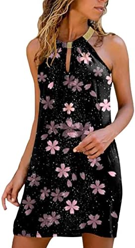 Vestido de tanque de verão casual para mulheres sem mangas fechadude o-decora praia estampa estampa de vestido de verão fluxo de