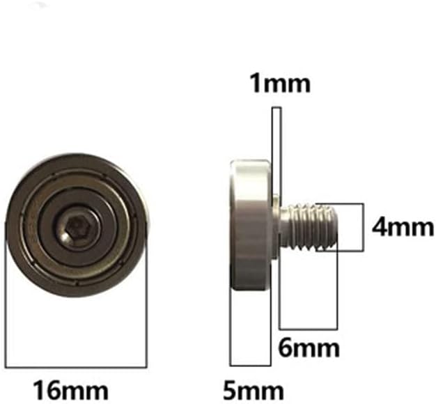 2pcs m4*6mm haste de rosca 16 mm*5mm Roda de rolagem fixo Rodas de rolamento de metal fixo Rodas de anel de aço inoxidável parafuso