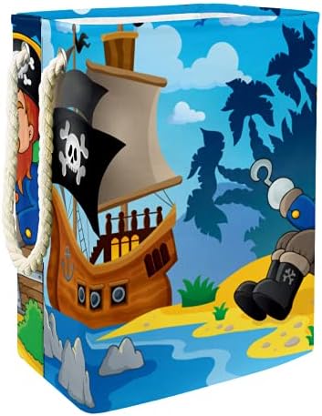 Deyya Cestas de lavanderia à prova d'água Alto resistente pirata de pirata pirata cesto de estampa de barco para crianças adultos
