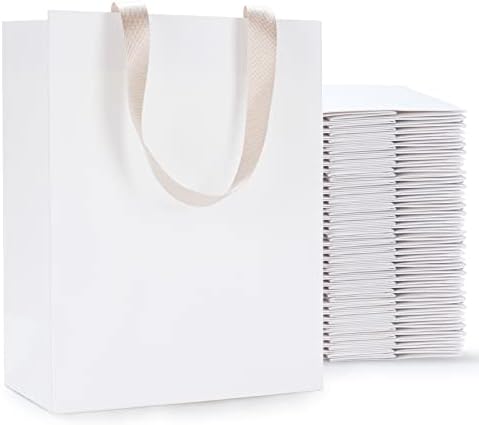 Sacos de presente branco com alças de fita, Yaceyace 40pcs 8 x4,25 x10 tamanho médio de papel branco sacos de presente sacos de presente brancos bolsas de casamento brancas bolsas de papel branco