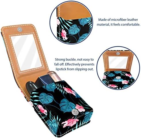 Mini estojo de batom com espelho para bolsa, folhas de palmeira organização portátil de caixa portátil floral