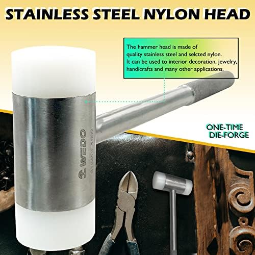 Cavaco de nylon de nylon WELO, cabeça de aço inoxidável, cabeça 1000g, 400 mm de comprimento, 16 , martelo de face dupla, resistente à corrosão, prova de ferrugem, durável
