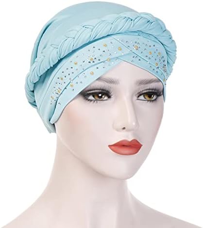 Headwrap de turbante para mulheres gorros boêmios de cor sólida Caps de crânio desleixado com shinestones cancer