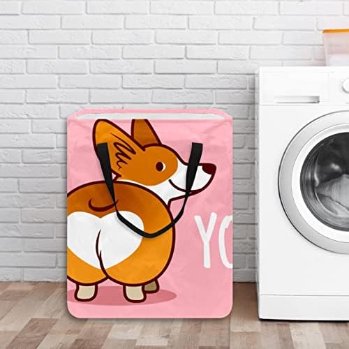 Cachorro corgi fofo eu te amo cesto de roupa colapsível com estampa rosa, cestas de lavanderia à prova d'água 60l de lavander