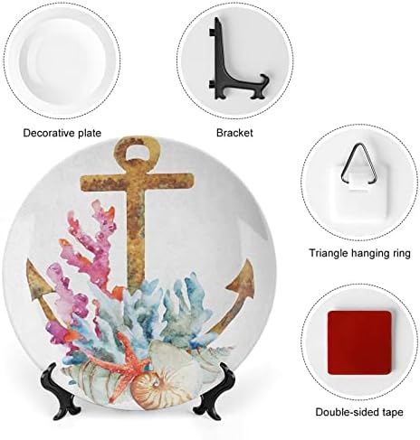 Ligutars Placa de exibição de cerâmica, prato decorativo de cerâmica pendurado âncora, âncora com corais de algas marinhas do mar profundo,