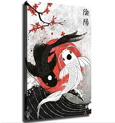Pintura de peixe koi japonês yin yang decoração de casa pintura de cozinha arte de decoração de teca de arte e estética