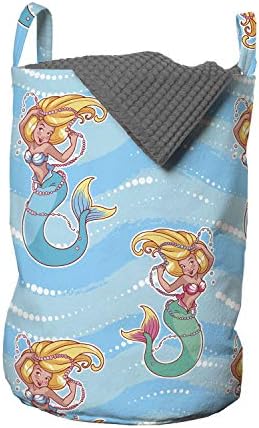Bolsa de lavanderia lunarável, personagem com pérolas no cenário ondulado do oceano Fantasia de desenhos animados, cesto de cesto